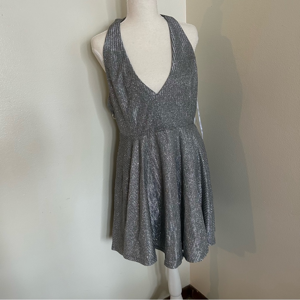 Lulus Silver Metallic Halter Skater Dress Size M
